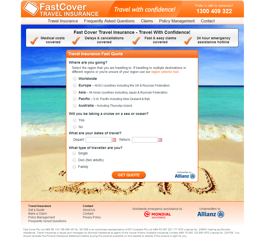 fast cover travel insurance quote