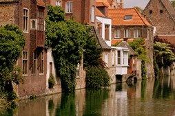 homes on the canal in Brugges Belgium