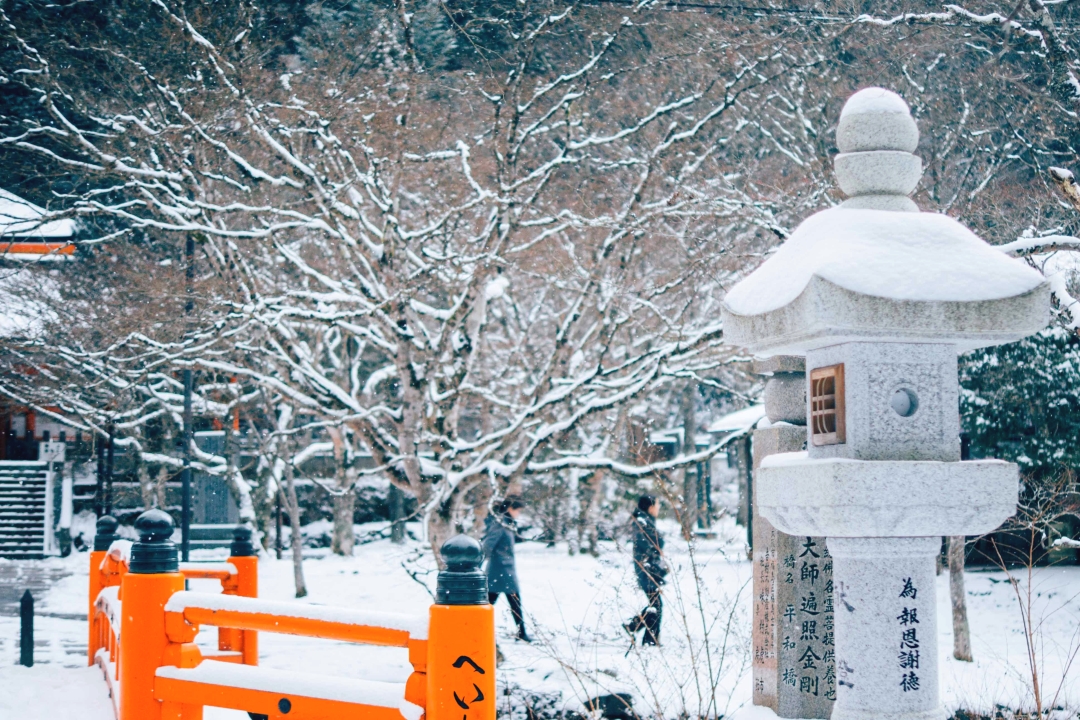 snow covered bridge in koya village japan