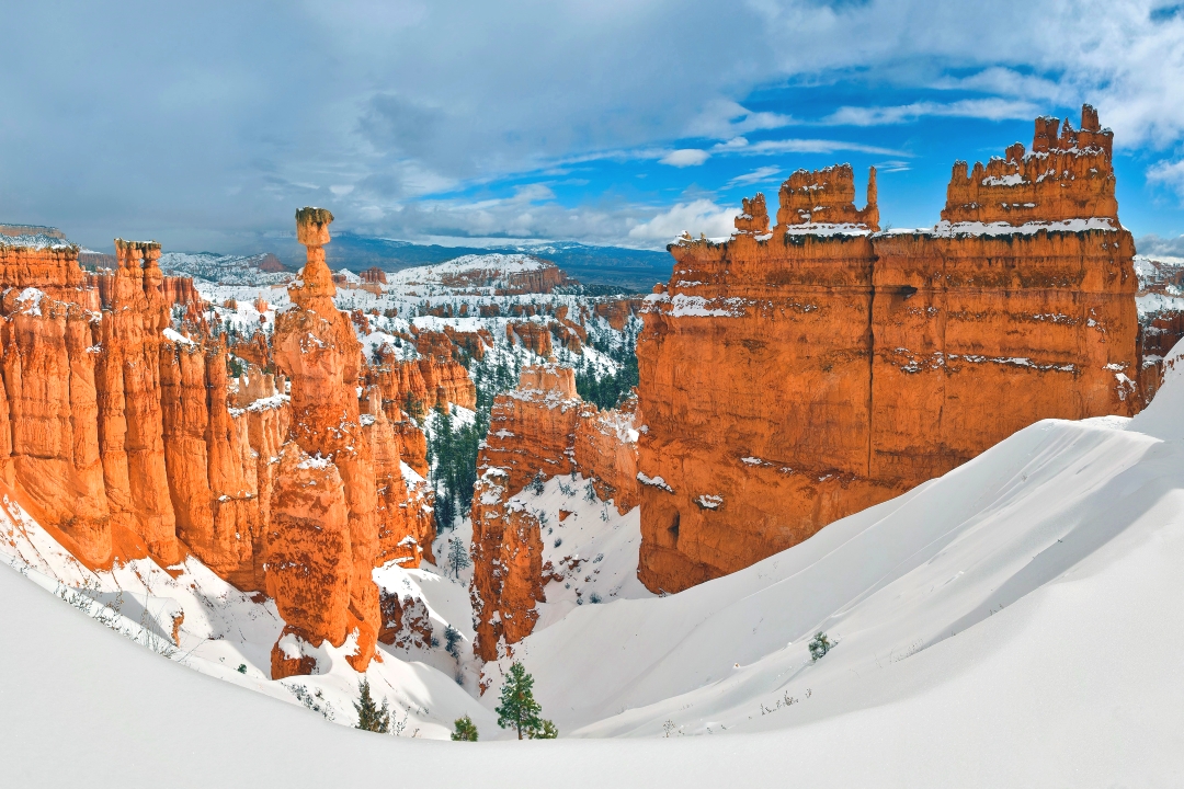 snowy bryce canyon in winter