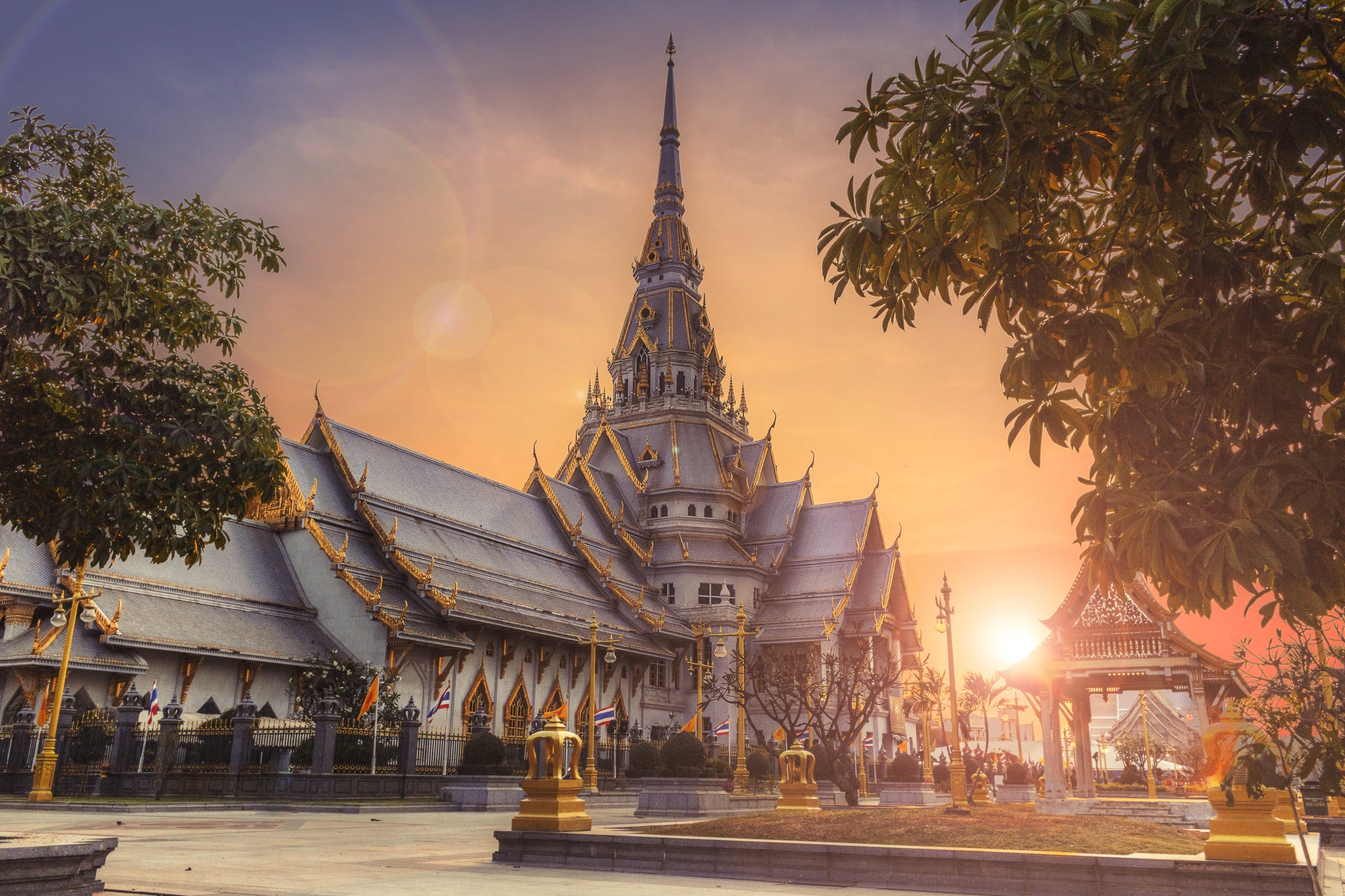 grand palace in thailand at sunset