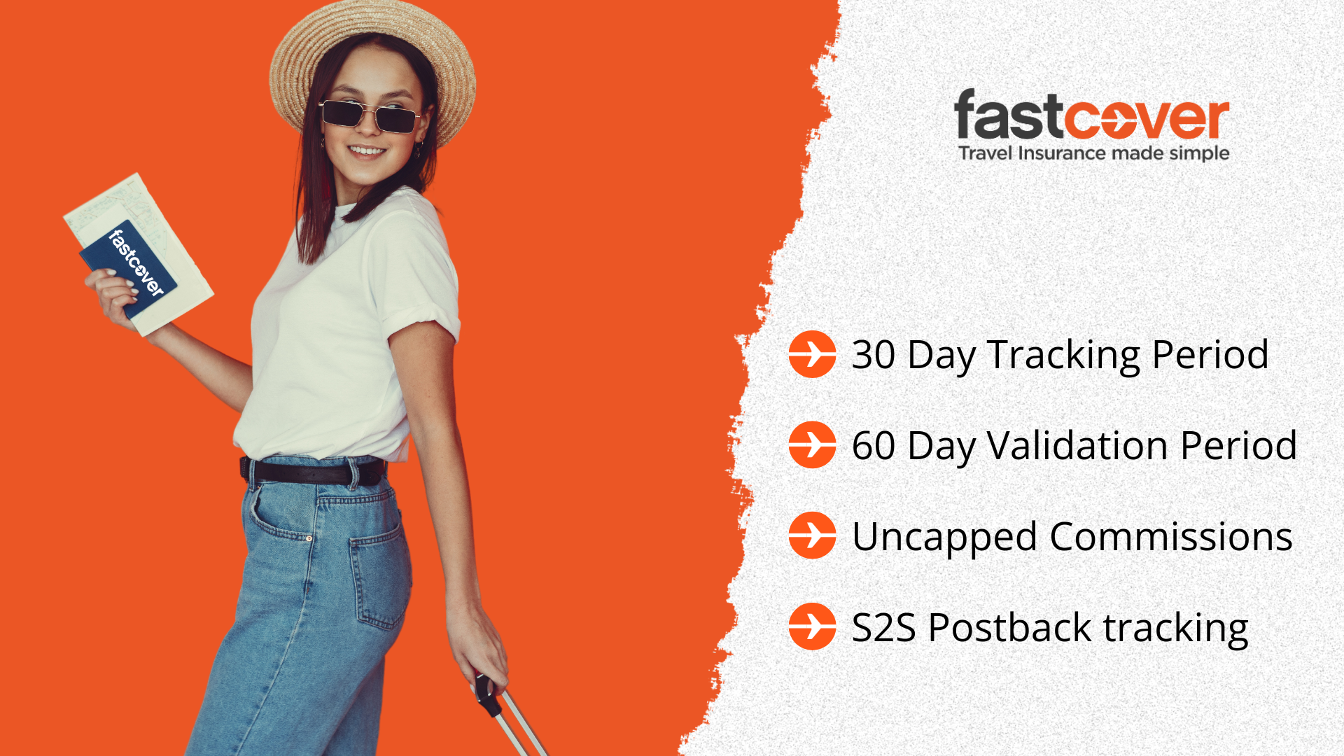 Female traveller looking at Fast Cover’s affiliate program terms.