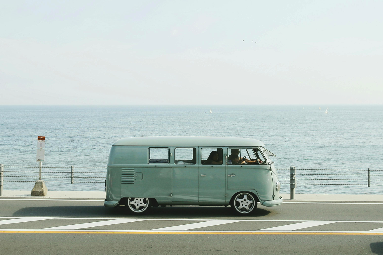 van parked near ocean