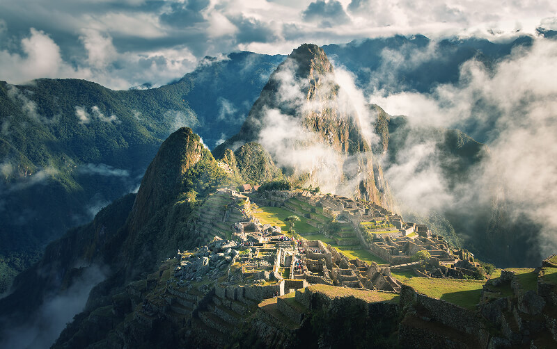 clouds above Machu Picchu in Peru
