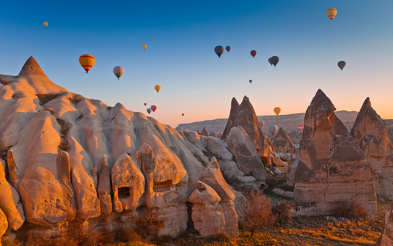 hot air balloons over Cappadocia in Turkey