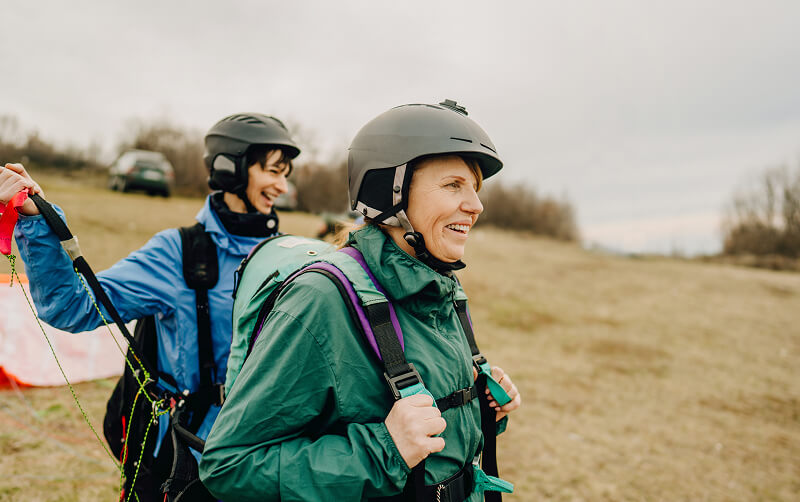 two women tandem skydiving