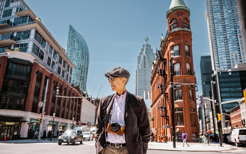 person sightseeing in downtown Toronto Canada
